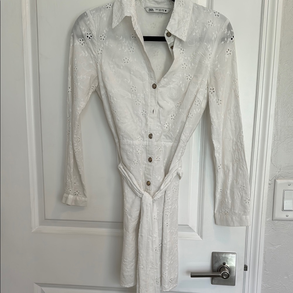 Zara White Floral Button-Up Dress